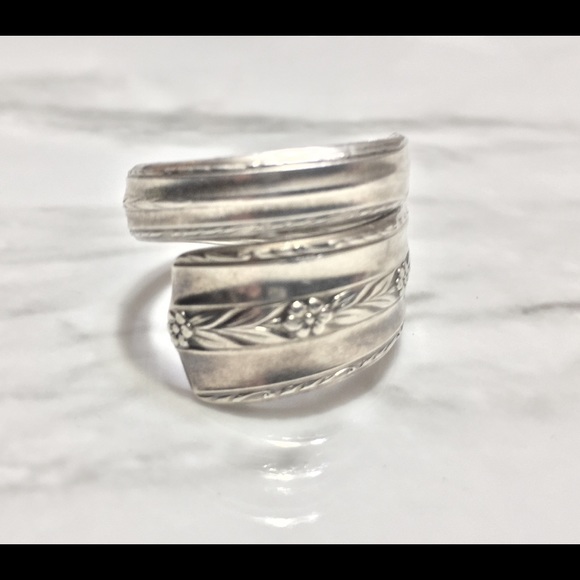 Sterling Silver Plate Spoon Ring Vintage Floral - Picture 4 of 8